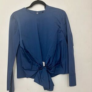 Zara Blue Tie Front Mandarin Collar Blouse